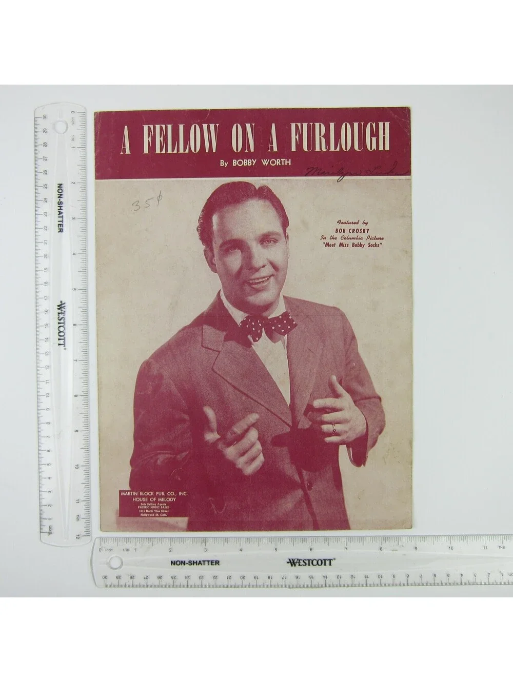 Sheet Music A Fellow On A Furlough Bobby Worth Bob Crosby Cover Vintage 1943